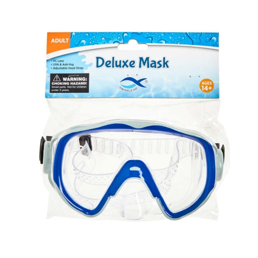 *5/$20* NEW Swimgear Adult Deluxe Anti-Fog Mask Blue Gray UVA Lens